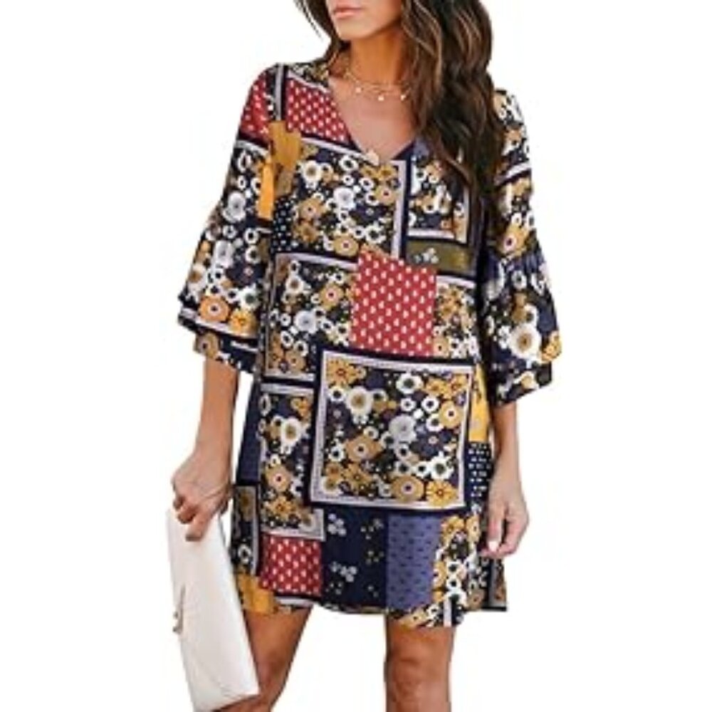 BELONGSCI Women's Summer Dress Sweet & Cute V-Neck Size L